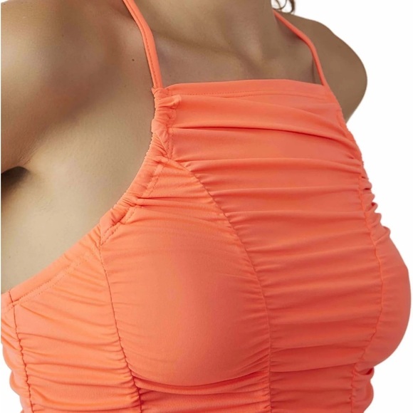 NWT Free People Movement Shirr Enough Tank in Neon Coral - Picture 5 of 16